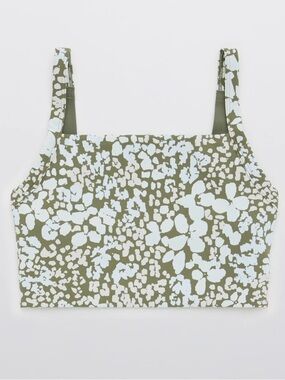 Aerie. Printed Square Neck Sports Bra. Olive Fun. Size XS.